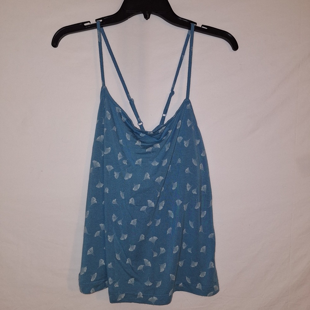 Blue Camisole White Ginkgo Leaf Pattern Criss-cross Back Strap Tank XL Auden - Picture 9 of 12